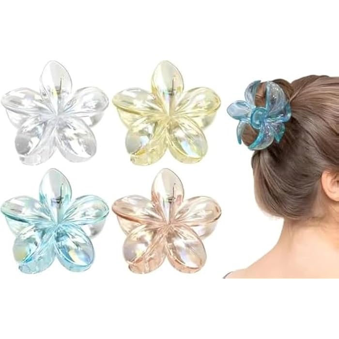 MT Flower Hair Claw Clips-4PCS for Thick Hair,Strong Hold Nonslip,Hawaiian,Cute Large Hair Clips,Banana Clip for Thin Hair,Hair Accessories for Women Girls Holiday Gifts (Assorted Colors) - Image 1